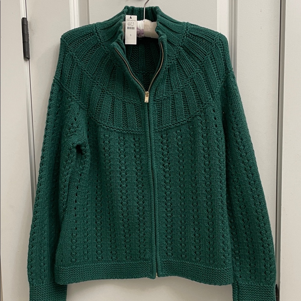 Talbots Dark Green Mixed Stitch Cardigan